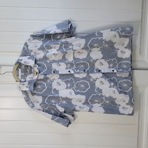 Ted Baker Hawaiian Print White Gray Short Sleeve Front Pocket Shirt Size 6(XXL)